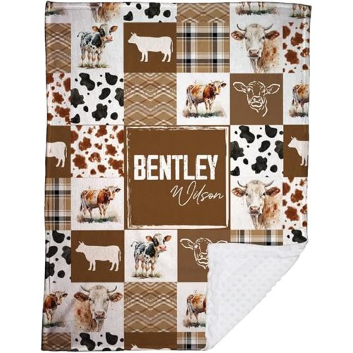 Personalized Name Minky Baby Blankets for Boys, Western Baby Stuff, Soft Plush Receiving Minky Blanket Double Layer with Dotted Backing for Infant Toddler Crib, Western Nursery Decorations (04)