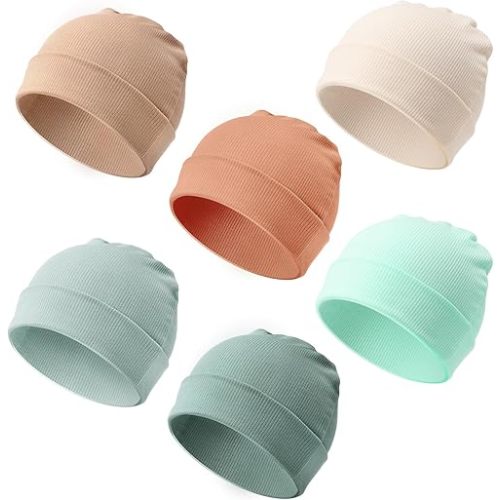 DRESHOW BQUBO 6 Pack Baby Newborn Hats Set for Unisex Infant Newborn Toddler Soft Beanie Hat for Boys Girls 0-24 Months