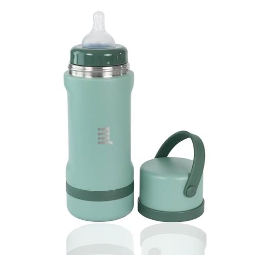 Jili All-in-One Baby Bottle, Insulated Stainless Steel Bottle with Formula Container, Anti-Colic Nipple, and Leak-Proof Lid, Baby Essentials for Travel, BPA and Phthalates-Free, Sage, 8 oz.