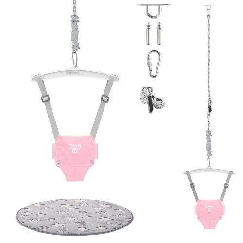 Baby Jumper with a Ceiling Hook for Infant & Toddlers, Kids Door Jumper with Adjustable Chain, Protable Baby Jumpers and Bouncers for Indoor/Outdoor, Baby Doorway Jumper with Soft Rug