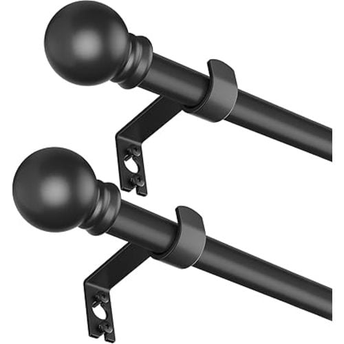 2 Pack Curtain Rods for Window 32 and 48, Black 5/8 inch Splicing Single Window Curtain Rod Set with Brackets