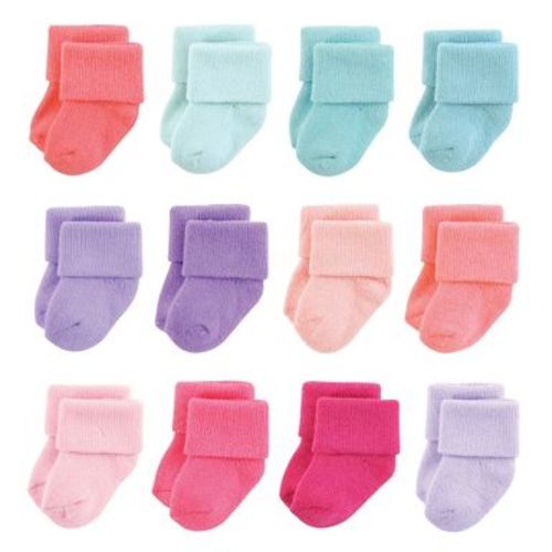 Hudson Baby Infant Girls Cotton Rich Newborn and Terry Socks 12-Pack, Solid Pink Purple, 0-6 Months