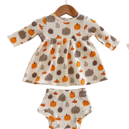 Organic Waffle Simple Dress & Bloomer, Harvest Pumpkin