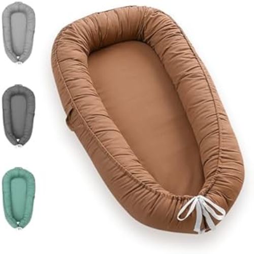 Baby Lounger - Baby Lounger for Newborn, 0-24 Months Baby Nest Breathable & Soft Portable Infant Lounger, Co Sleeper for Baby in Bed Floor Seat, Babies Essentials Gifts for Home and Travel- Brown