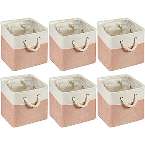 6 Pieces Cube Storage Bins Small Foldable Storage Cube Baskets with Sturdy Carry Handles Multipurpose Storage Cube Baskets Organizer Bin for Home, Office, Nursery (Orange Pink and White, 11 x 11 Inch)