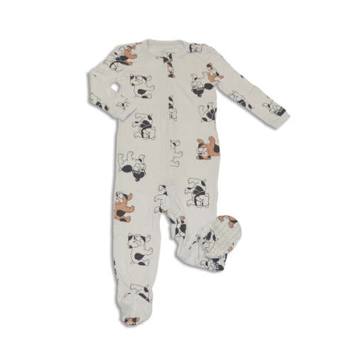 Bamboo Zip Up Footies (Cozy Bulldog Print)
