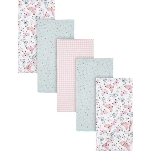 Gerber Girls Newborn Infant Baby Toddler Nursery 100% Cotton Flannel Receiving Swaddle Blanket, Butterfly White, Pack of 5