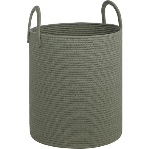 Laundry Basket,18x18X22 Cotton Rope Storage Basket with Handles,Kids Girl Baby Laundry Hamper,Dirty Clothes Hamper,Blanket Basket for Living Room,Nursery Hamper,Room Decor,Green