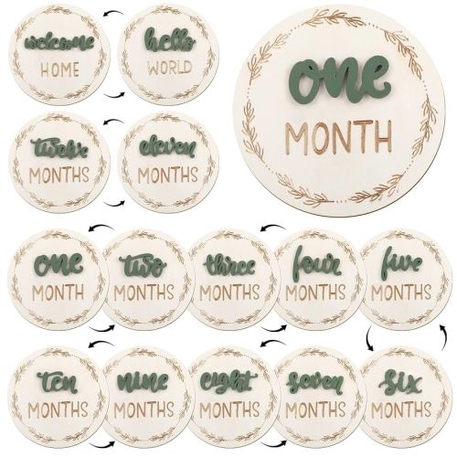 7 Pcs Baby Monthly Milestone Cards Sign, Double Sided 3D Baby Milestone Signs Baby Growth Cards Milestone Wooden Circles for Baby Boy Girls 1-12 Months Baby Milestone Pictures (Double Sided)