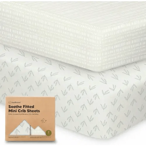2-Pack Mini Crib Sheets Fitted, Pack and Play Sheets - Organic Cotton Pack N Play Sheets for Pack and Play Mattress, Playard Baby Crib Sheets, Jersey Crib Sheets Neutral for Boys, Girls (Fleur)