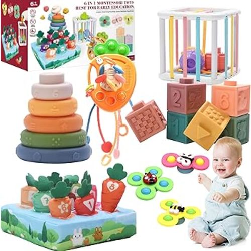 32PCS Baby Toys 0-6-12 Months Montessori Toys for 1-3 Years Old,6-in-1 Set with Baby Bath Toys, Stacking Toys, Sensory Toys, and Pull String Toys for Newborn Infant Learning Toddler Toys Gifts