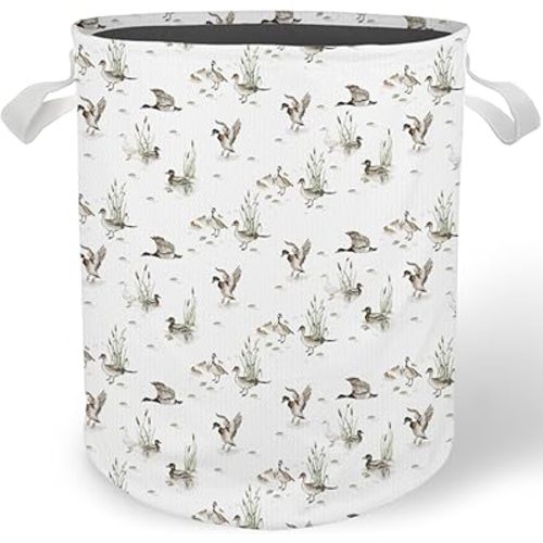 Rustic Mallard Duck Nursery Laundry Basket, Country Pond Mallard Ducks Laundry Basket Hamper Waterproof Collapsible Clothes Toys Storage Bin for Bedroom Bathroom Kids Room, Toybox for Boys