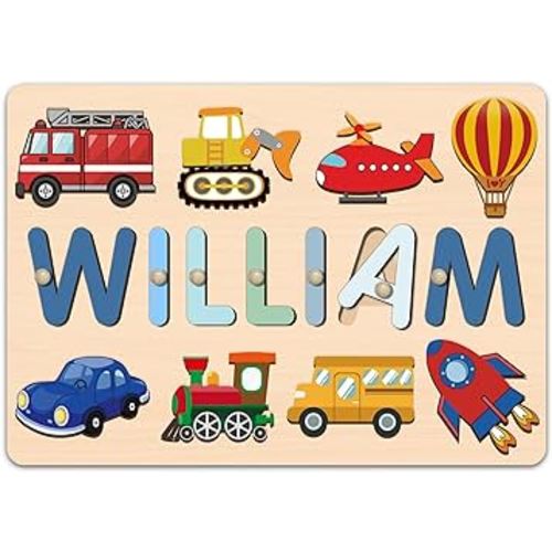 Name Puzzle for Kids Personalized, 1st Birthday Girl and Boy, Easter Basket Stuffers for Toddler, Custom Baby Easter Gifts with Engraved Text on Back, Montessori Learning Toys for Boy & Girl