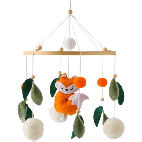 Baby Crib Mobile Animal Woodland Crib Accessories Toys Safari Mobile for Bassinet Soothe Toy Boho Nursery Decor for Girls Boys Jungle Fox Forest Room Decor