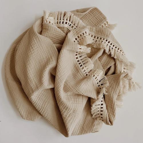 Oatmeal Gauze Tassel Swaddle Blanket – Three Peas