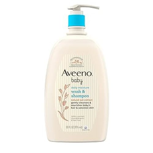 Aveeno Baby Daily Moisture Gentle Bath Wash & Shampoo with Natural Oat Extract, Hypoallergenic, Tear-Free & Paraben-Free Formula for Sensitive Hair & Skin, Lightly Scented, 33 fl. oz - 33 Fl Oz (Pack of 1)