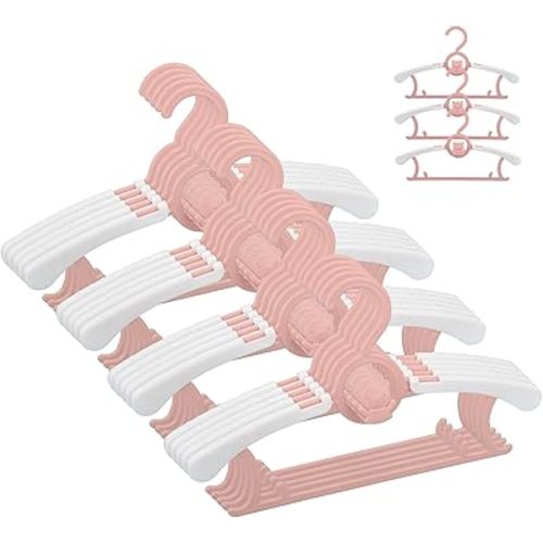 Baby Nursery Closet Hangers, JSF 20pcs Pink Ultra Thin Non-Slip and Extendable Laundry Infant Pant Hanger for Newborn Clothes Adjustable Children Coat Hanger for Girl Boy Toddler Kids Child