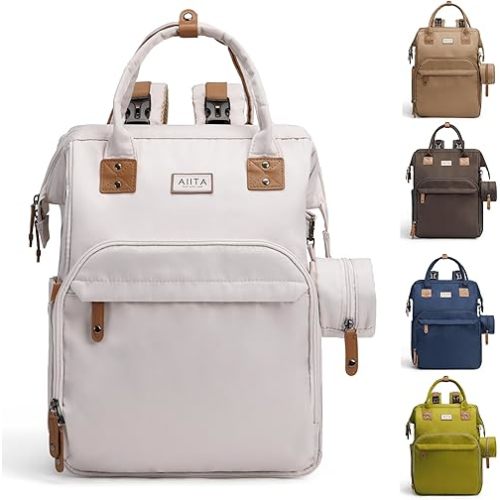 Diaper Bag Backpack, Multifunction Diaper Bag with Changing Station, Stylish Baby Bags, Large Unisex Diaper Backpack for Mom and Dad, Baby Registry Search, Portable Changing Pad – White Beige