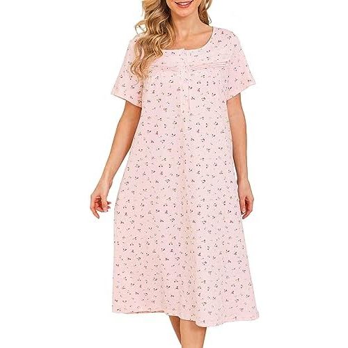 Bloggerlove Nightgowns for Women Soft 100% Cotton House Dress Short/Long Sleeve Night Gowns Comfy Sleepwear S-3XL