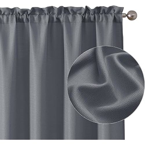 Chyhomenyc Dark Grey Curtains 84 Inch Length 2 Panels, Faux Linen Semi Sheer Light Filtering Soft Slub Textured Privacy Farmhouse Curtain Drapes for Living Room Bedroom, 40" Wx84 L
