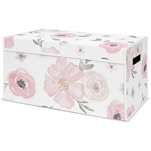 Sweet Jojo Designs Collapsible Small Fabric Toy Bin (Pink/Grey Boho Floral) for Girls, Kids, Childrens Small Storage Box Chest (Watercolor, Flower, Elegant Rose, Shabby Chic, Farmhouse, Nature, Blush)