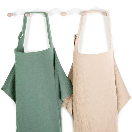 Yoofoss 2 Pack Muslin Nursing Cover for Breastfeeding, 100% Cotton Breastfeeding Cover with Arch Neckline, Soft Breathable Privacy Nursing Covers for Women, Multi-use Breastfeeding Essentials