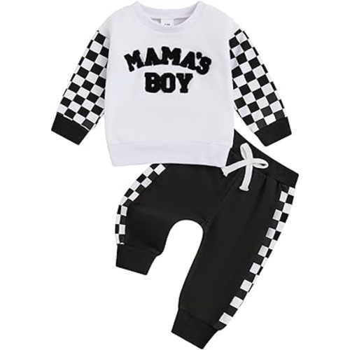 Toddler Baby Boy Fall outfit Mama's Boy Letter Embroidery Sweatshirt Top Elastic Pants Set Cute 2pcs Winter Clothes