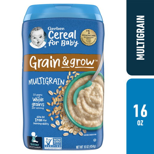 Gerber Stage 2 Baby Food, Multigrain Cereal for Baby, 16 oz Canister