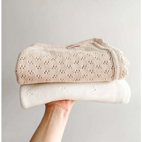 Heirloom pointelle oatmeal knit baby blanket