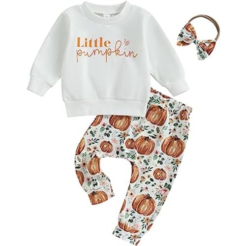 Engofs Toddler Newborn Baby Girl Fall Winter Outfits Long Sleeve Sweatshirt Tops Pants Headband 3Pcs Clothes Set