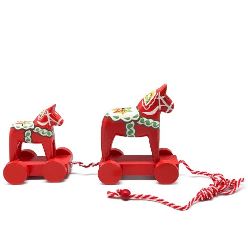 Swedish Gift Store Toy: Swedish Dala Horse Pull Toy with Two Horses | Nordic Inspired Children's Decor - Toy: Swedish Dala Horse Pull Toy with Two Horses | Nordic Inspired Children's Decor