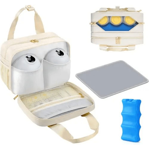 PIIOSER Breastmilk Cooler Bag with Ice Pack, Compatible with Wearable Breast Pumps & Accessories - Portable Pumps Carrying Case for Nursing & Working Moms, Cream