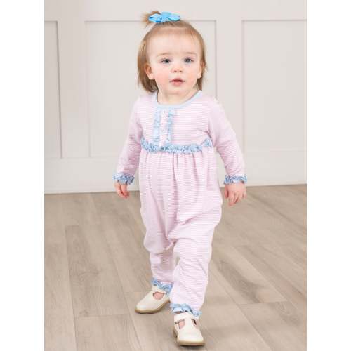 Blushing Stripes Ruffle Sleeper Pajamas