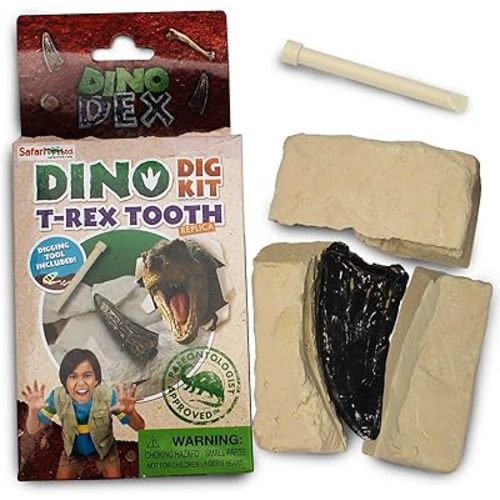 Safari Ltd. Dino Dexter T-Rex Tooth Excavation Kit - Realistic Dinosaur Dig Toy for Boys, Girls, and Kids 6+