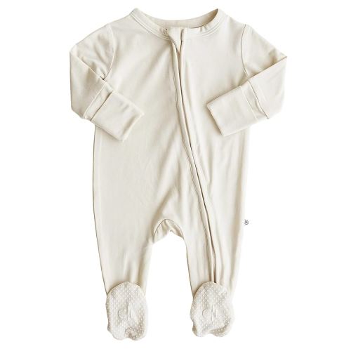 Caden Lane Zippered Baby Footie Pajamas, Soft Onesie Bodysuit with Feet & Double Zipper for Easy Diaper Change, Infant, and Toddler Footed One-Piece Jumpsuit, Oat Beige, 3-6 Months