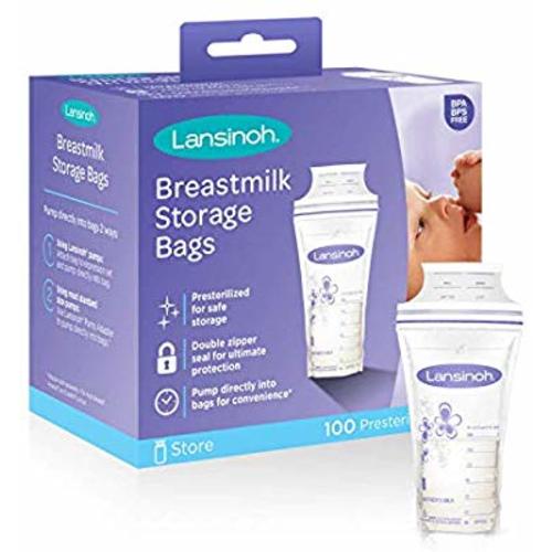Lansinoh Breastmilk Storage Bags, 100 Count (1 Pack of 100 Bags), Milk Freezer Bags for Long Term Breastfeeding Storage, Pump Directly into Bags, Nursing Essentials