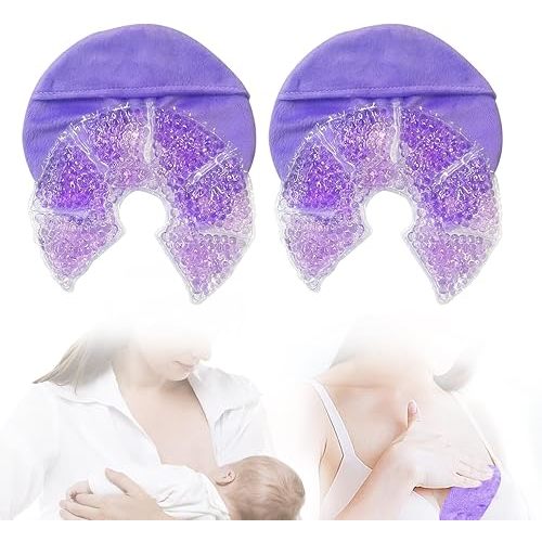 Hot Cold Gel Bead Breast Therapy Pack,Breast Ice Packs for Breastfeeding,Relief for Breastfeeding,Nursing Pain, Mastitis,Engorgement,Plugged Ducts, Boost Milk Let-Down & Production (#42 Purple)
