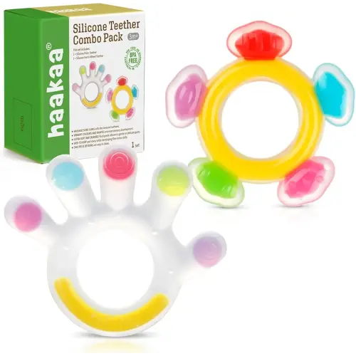 Haakaa Silicone Teether Combo - Baby Freezer Teething Toy - Soft Cold Teether - Soothe Teething Pain & Itching Gums - Perfect Size - Palm & Ferris Wheel Shape for 3M+ Babies BPA Free - 2 pk