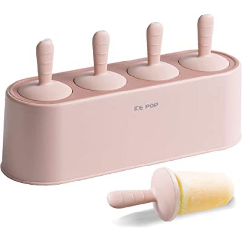 Popsicle Mold Set 4 Pieces Homemade Silicone Popsicle Maker Easy Release Ice Cream Molds Reusable DIY Pop Molds (Pink)