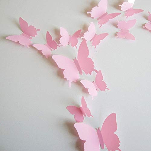 24pcs 3D Butterfly Removable Mural Stickers Wall Stickers Decal for Home and Room Decoration (Pink-24pcs)