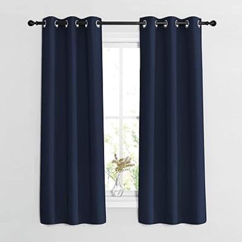 NICETOWN Navy Blue Blackout Curtains & Drapes - Window Treatment Energy Saving Thermal Insulated Room Darkening Solid Grommet Panels for Living Room (1 Pair, W37 x L63)