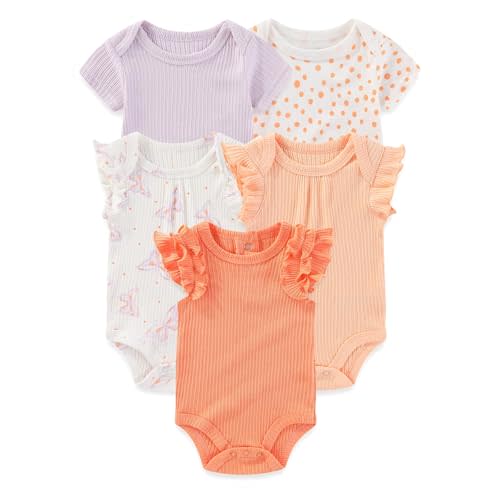falianni Four Seasons Baby Boy Girl Bodysuits 5-Pack Cotton Comfort Short Sleeve Baby Clothes Soft Infant Outfits