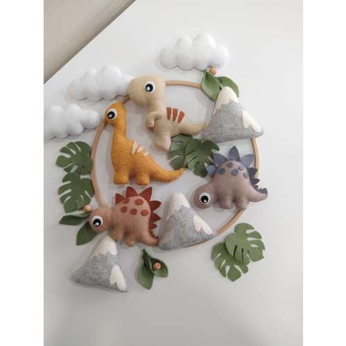 Baby mobile Dinosaur /Neutral baby mobile/Nursery baby mobile/Dino baby mobile/Baby mobile|Felted newborn baby shower|Animaux en feutrine