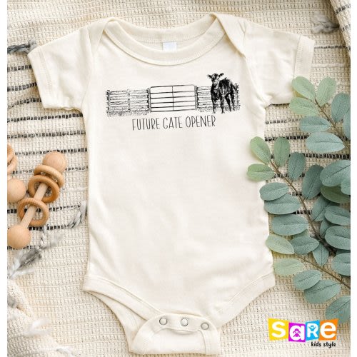 Future Gate Opener Bodysuit, Future Western Baby Boy Retro Natural Onesie®, Cute Country Toddler Shirt, Pregnancy Announcement, Farmer Life