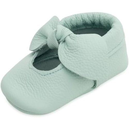 BirdRock Baby Bow and Knot Moccasins - Genuine Leather Baby Girl Shoes