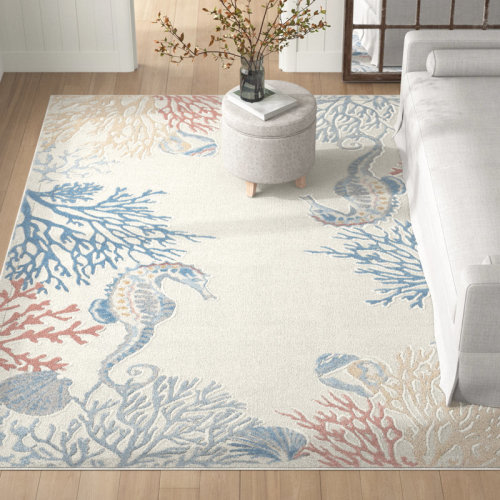 Beachcrest Home™ Baeza Animal Print Ivory/Blue/Red Area Rug & Reviews | Wayfair