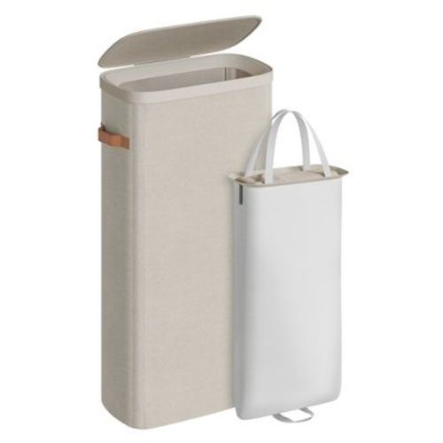 SONGMICS Laundry Basket, 17.2 Gal. Laundry Hamper, Easy Assembly, with Lid and Handles, Removable Liner, 15.4 x 8.7 x 29.5 Inches, Cappuccino Beige