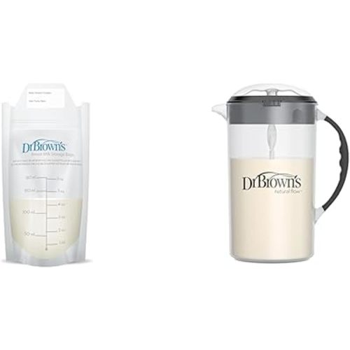 Dr. Brown’s Breast Milk Storage Bags, 100 Count 6 oz Bags & Formula Mixing Pitcher, 32oz, BPA Free