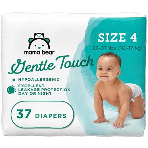 Amazon Brand - Mama Bear Gentle Touch Diapers, Hypoallergenic, Size 4, White, 37 Count - Size 4 (37 Count)