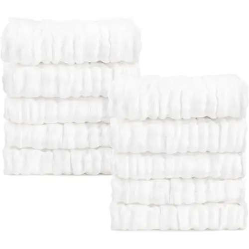 AIDEA Baby Washcloths-10 Pack, Soft Muslin Baby Towels, 100% Cotton Baby Bath Face Towels, Super Absorbent Wash Coths for Newborn Essentials -White-10"x10"